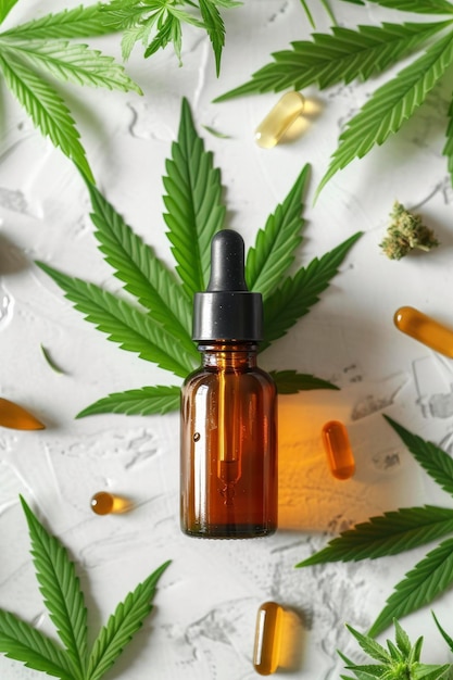 Zdjęcie z przodu CBD Oil Cannabis Mockup Care Product w płaskiej kompozycji z przestrzenią do kopiowania