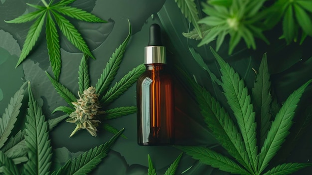 Zdjęcie z przodu CBD Oil Cannabis Mockup Care Product w płaskiej kompozycji z przestrzenią do kopiowania