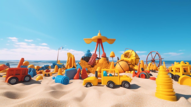 Zdjęcie zabawek plażowych w letniej plaży wygenerowane przez ai
