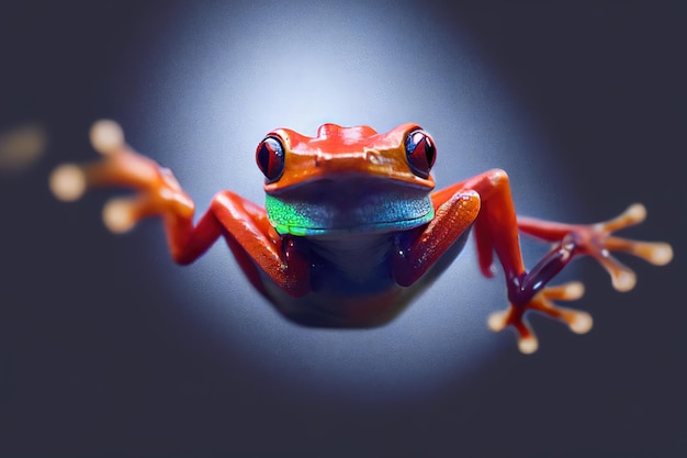 Zdjęcie żaby w locie na ciemnoniebieskim tle renderowania 3D