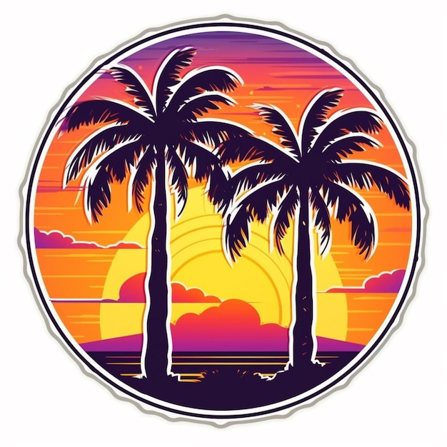 zdjęcie zachodu słońca z dwiema palmami na pierwszym planie generatywnej ai