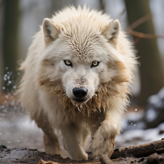 Zdjęcie zaciekłego i zdeterminowanego wilka arktycznego