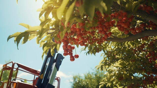 Zdjęcie zbieracza wiśni zbierającego owoce