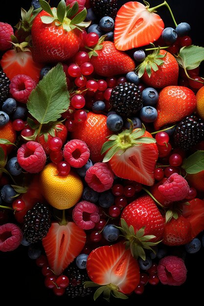 Zdjęcie zbliżenia różnych kolorowych owoców w tle