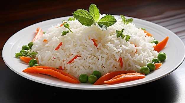 Zdjęcie zdrowego i smacznego ryżu warzywnego i talerzy smażonego ryżu na stole
