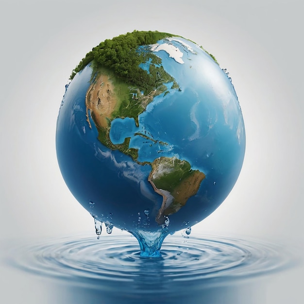 Zdjęcie Ziemi w kształcie kropli z dwóch rąk na konferencji o zmianie klimatu na Światowy Dzień Wody