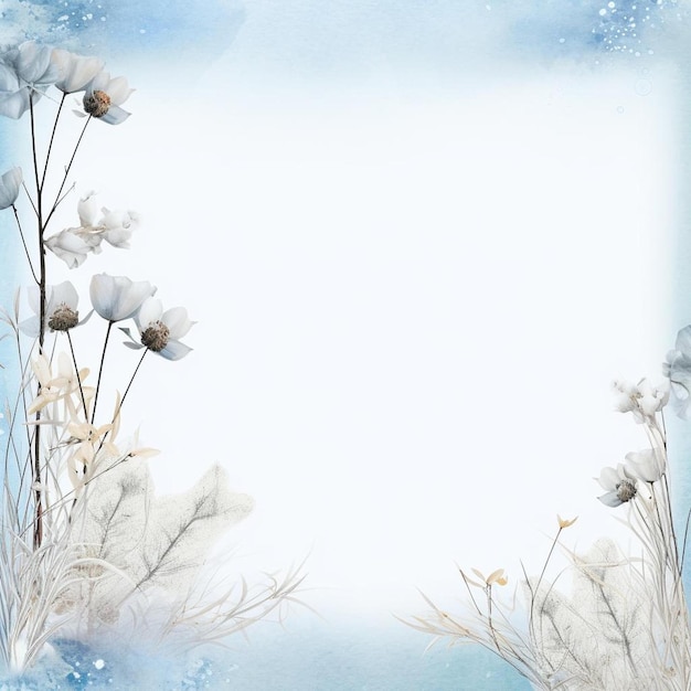Zdjęcie zdjęcie zimowej sceny ze śniegiem i roślinami.