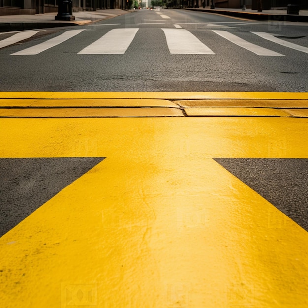 Zdjęcie żółtych podwójnych linii drogowych na asfalcie na ulicy Manhattan w Nowym Jorku