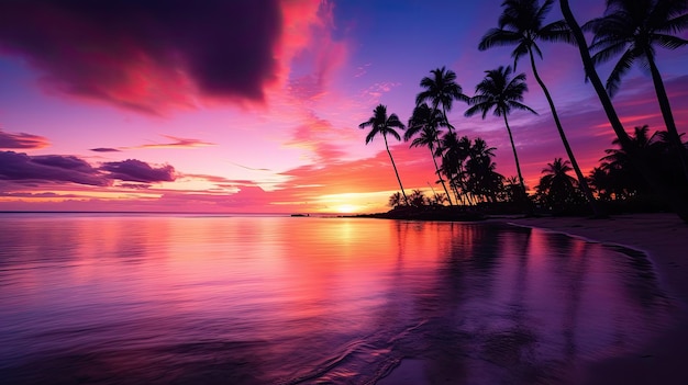 zdjęcie żyjącego fioletowego i różowego zachodu słońca na tropikalnej plaży