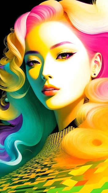 Zdjęcie żywego portretu kobiety z kolorowymi włosami