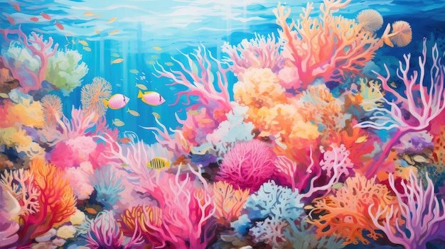 Zdjęcie żywej rafy koralowej z czystą wodą i jasnym światłem słonecznym