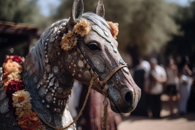 Zdobiona statua indyjskiego konia weselnego Generacyjna sztuczna inteligencja