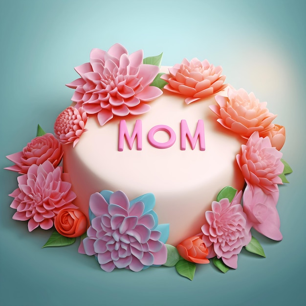 Zdjęcie zdobiony tort z różowym napisem mama