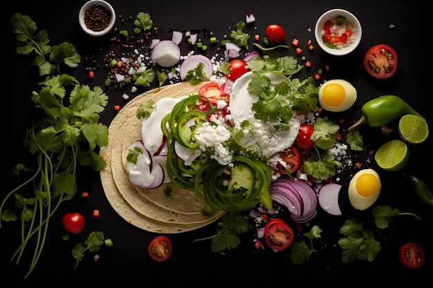 Zdjęcie zdrowa sałatka z warzywami quinoa i świeżymi ziołami na czarnym tle sałatka wegetariańska