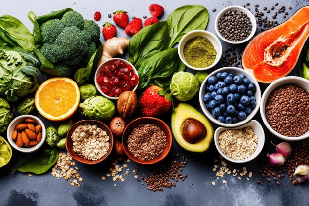 Zdrowa żywność roślinna do obniżenia poziomu cholesterolu profesjonalna fotografia reklamowa żywności