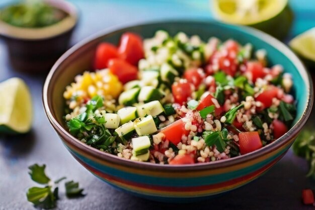 Zdrowe jedzenie Kolorowa miska Tabbouleh z świeżymi składnikami