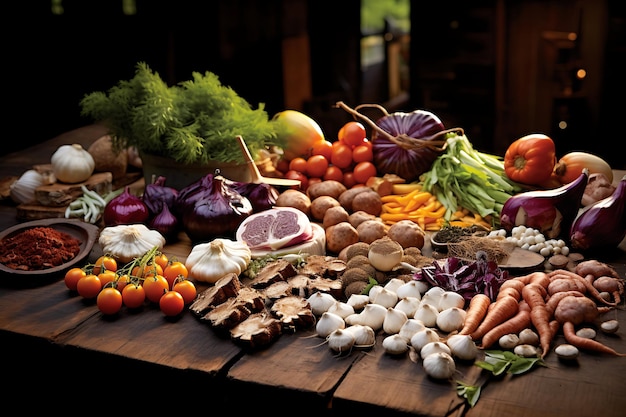 Zdrowe składniki żywności na wiejskim stole