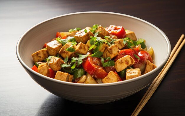 Zdjęcie zdrowe tofu i warzywa na białym tle