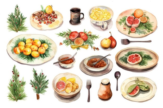 Zdrowy odizolowany posiłek śniadanie zbiór zestaw kuchni menu ilustracja obiad