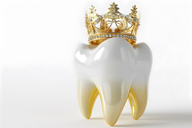 Zdrowy ząb z złotą koroną izolowany na białym