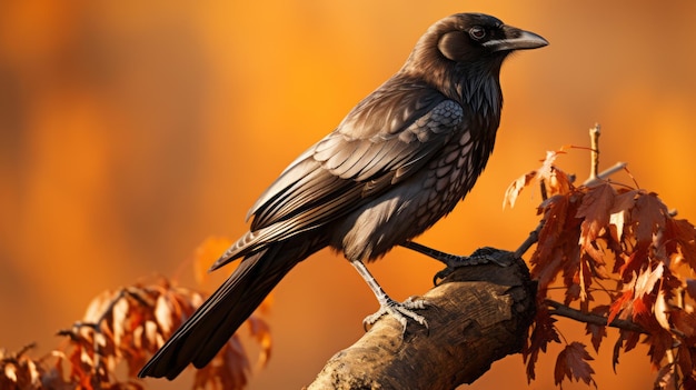 Zdjęcie zdumiewająca sztuka zbrush black crow na jesienniej gałęzi