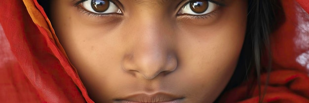 Zdjęcie zdumiewająca twarz młodej indyjskiej kobiety z ekspresyjnymi oczami i ustami wygenerowanymi przez sztuczną inteligencję