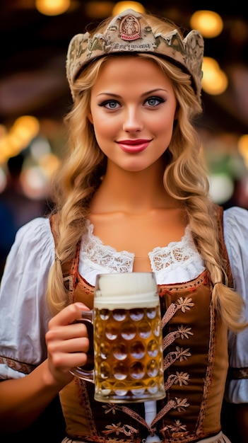 Zdjęcie zdumiewające i piękne niemieckie kobiety w tradycyjnych ubraniach na oktoberfest w monachium