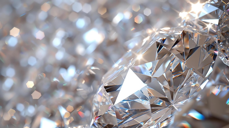 Zdjęcie zdumiewające zbliżenie błyszczącego diamentu z pięknym rozmytym tłem doskonałe do dodania odrobiny luksusu i elegancji do każdego projektu