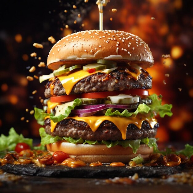 Zdumiewające zdjęcie jedzenia w rozdzielczości 4K przedstawiające pyszny hamburger