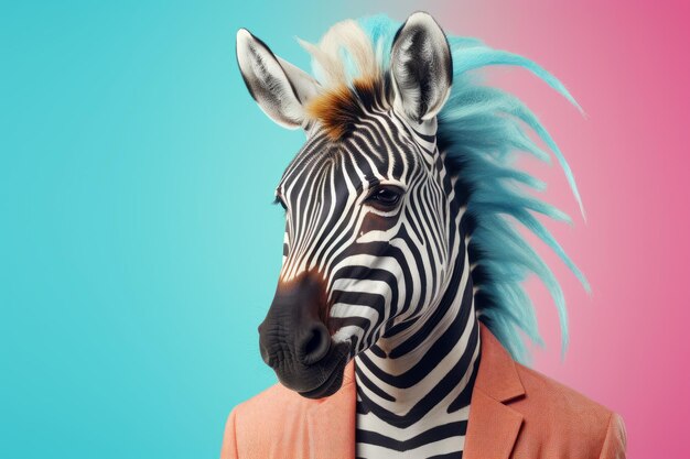 Zdjęcie zebra marzy modny portret zwierzęcia w pastelowym raju