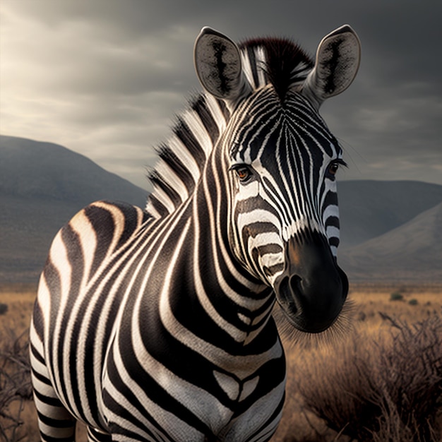 Zebra na łące otoczona zwierzęcą sztuczną inteligencją