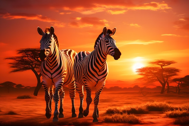 Zebra o zachodzie słońca oświetlona podczas wieczornego fotografowania dzikiej przyrody