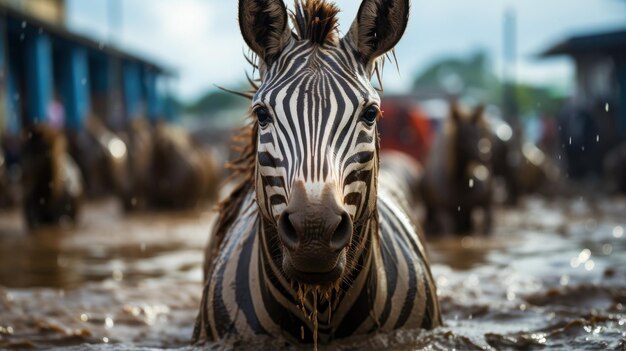 Zdjęcie zebra pijąca z krystalicznie czystej rzeki, tapeta uhd