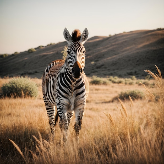 Zebra stojąca w złotej trawie