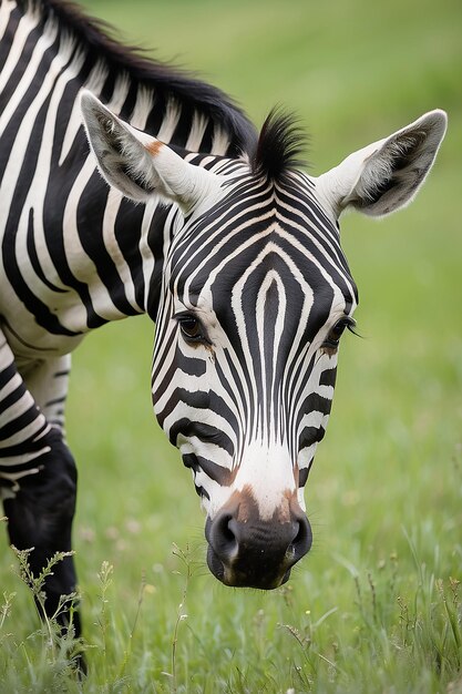 Zdjęcie zebra w dzikiej przyrodzie pasie się w trawie