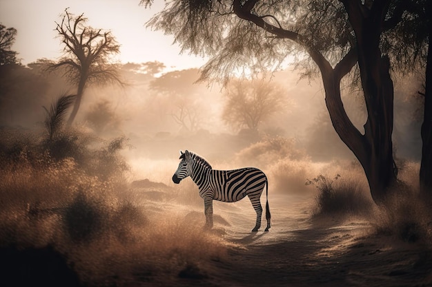 Zebra wdzięcznie wyróżnia się w rozległej sawannie generatywny IA