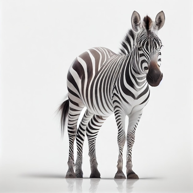 Zebra wyizolowanych na bia?ym tle Widok z boku Generatywne AI