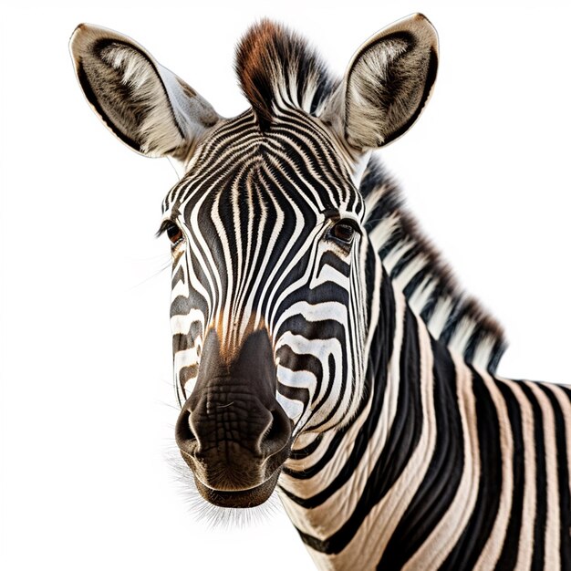 Zebra z czarnym nosem i białym tłem