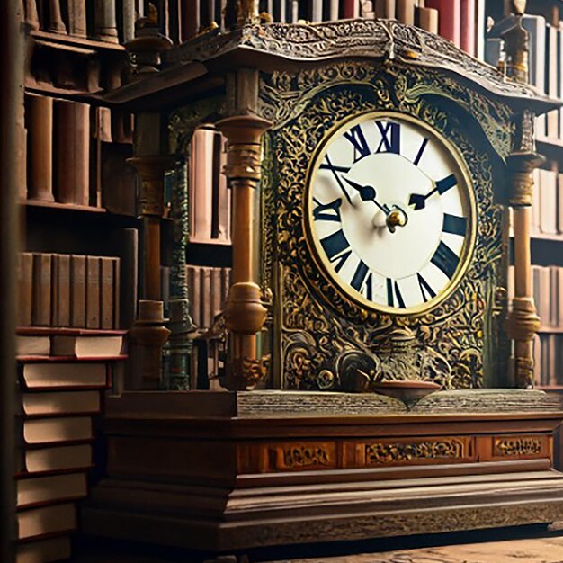 Zegar dziadka tykający w zapomnianym kącie starej biblioteki