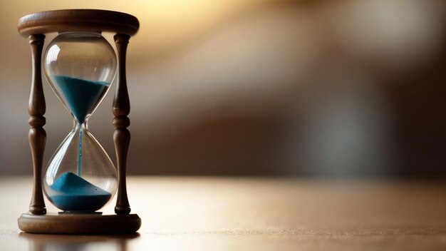 Zdjęcie zegar piaskowy na drewnianym stole koncepcja zarządzania biznesem i czasem