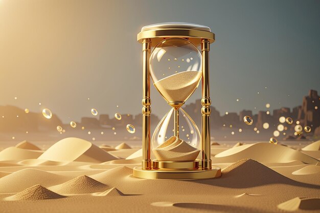 Zegar piaskowy z czasomierzem vintage z przezroczystym szkłem i cząstkami złota Banner koncepcji ładowania czasu pracy z zegarem piaskowym i przestrzenią kopiowania ilustracja renderowania 3D Ilustracja 3D