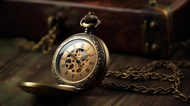 Zegarek kieszonkowy vintage na tle rocznika pojęcie czasu