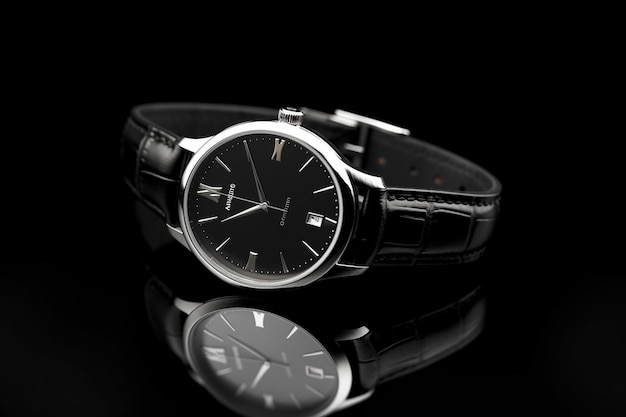 Zegarek na rękę odizolowany na czarnym tle Luksusowy zegarek