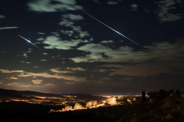 Zdjęcie Żelazna wiązka na nocnym niebie podczas izraelskich operacji wojskowych generatywna sztuczna inteligencja