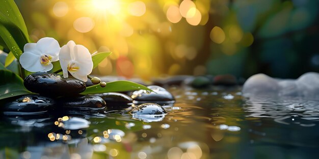 Zdjęcie zen ogród spa orchidei i mokre kamienie