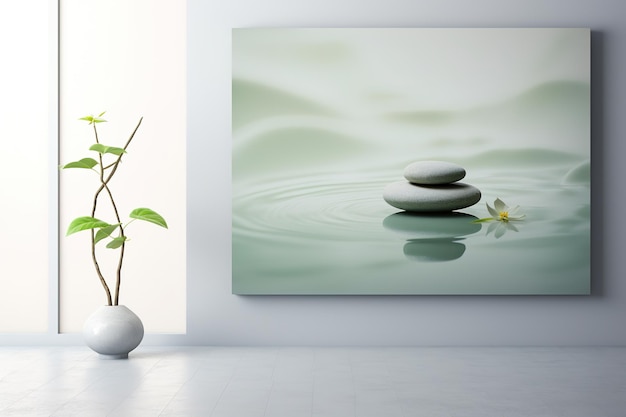 Zdjęcie zen ramka mock up w minimalistycznym wnętrzu spokoju i równowagi relaksujące środowisko