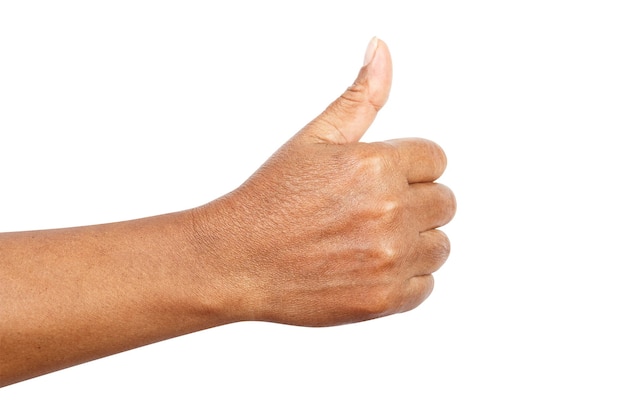 Żeńska ręka pokazuje aprobaty znaka przeciw odizolowywającemu na białym tle z wycinek ścieżki