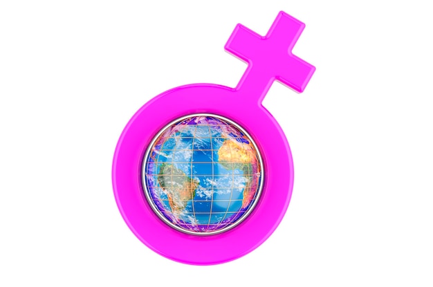 Żeński symbol płci z Earth Globe Women's International Day Concept Renderowanie 3D