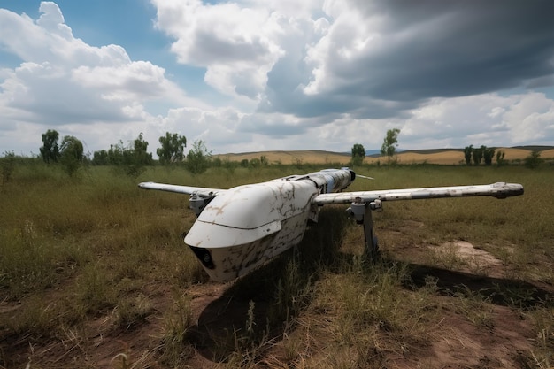 Zepsuty Wojskowy Dron W Terenie Zestrzelony Porzucony Wojskowy Samolot Rozpoznawczy Generative Ai