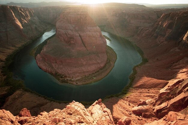 Zespół Horseshoe na Wielkim Kanionie. Arizona Horseshoe Bend rzeki Kolorado w Wielkim Kanionie.